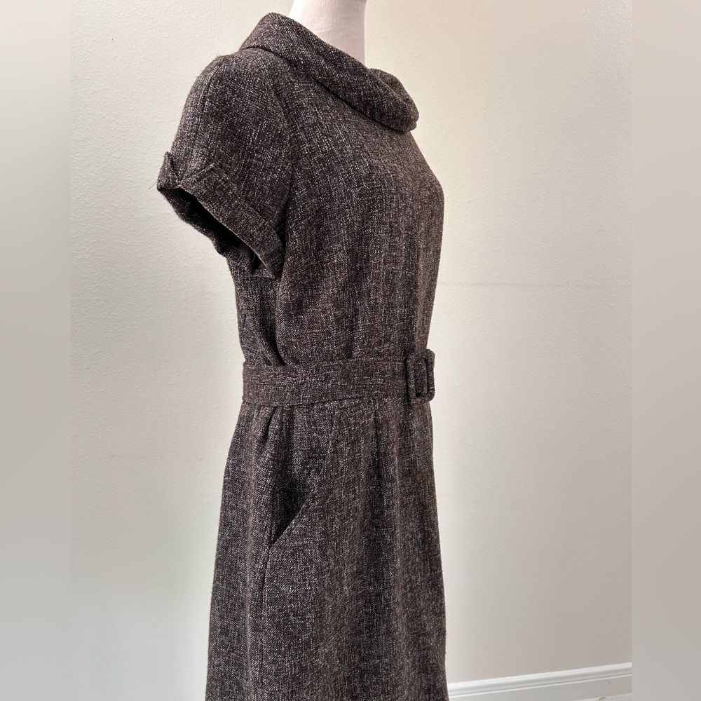 Banana Republic Textured Wool Blend Brown Midi Cowl Neck Dress, Size 14 - Picture 3 of 6